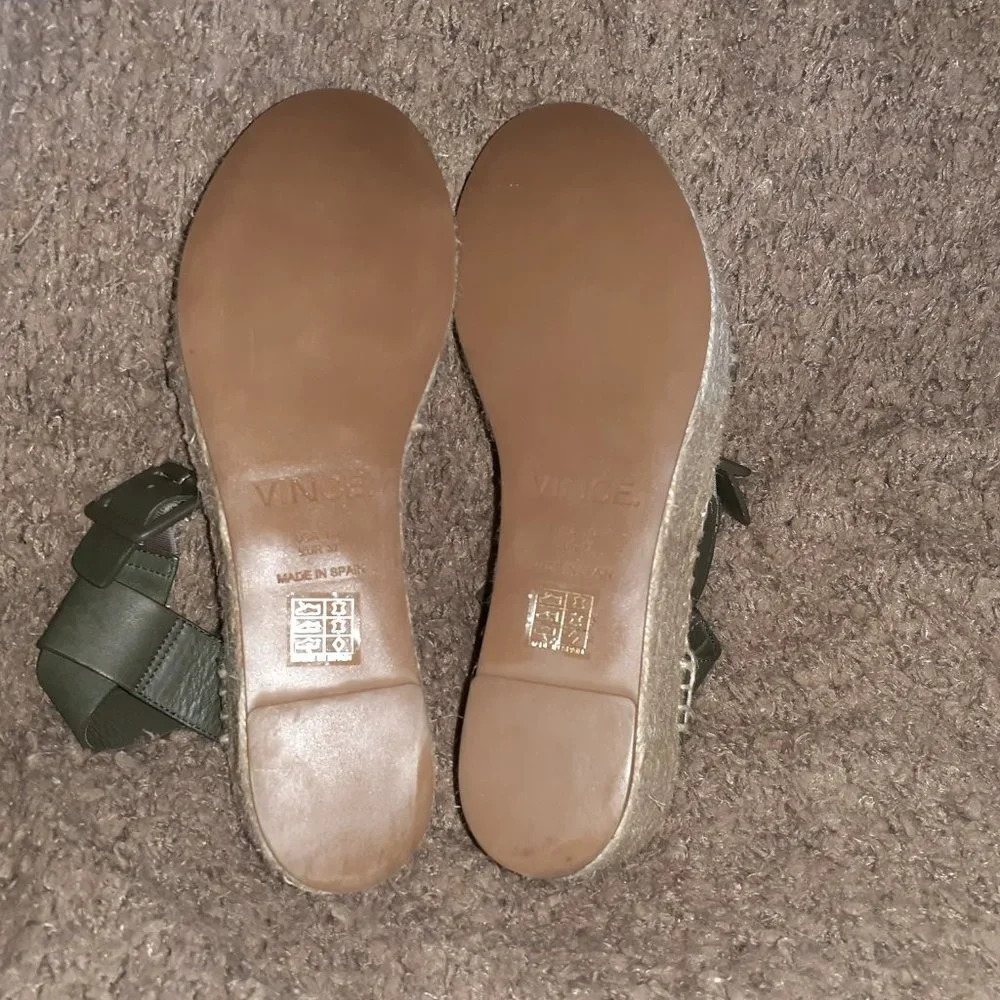 VINCE-Abby-Green Leather Espadrille Platform Sandals-Ankle Strap-Sz 7-Excellent - Picture 7 of 8